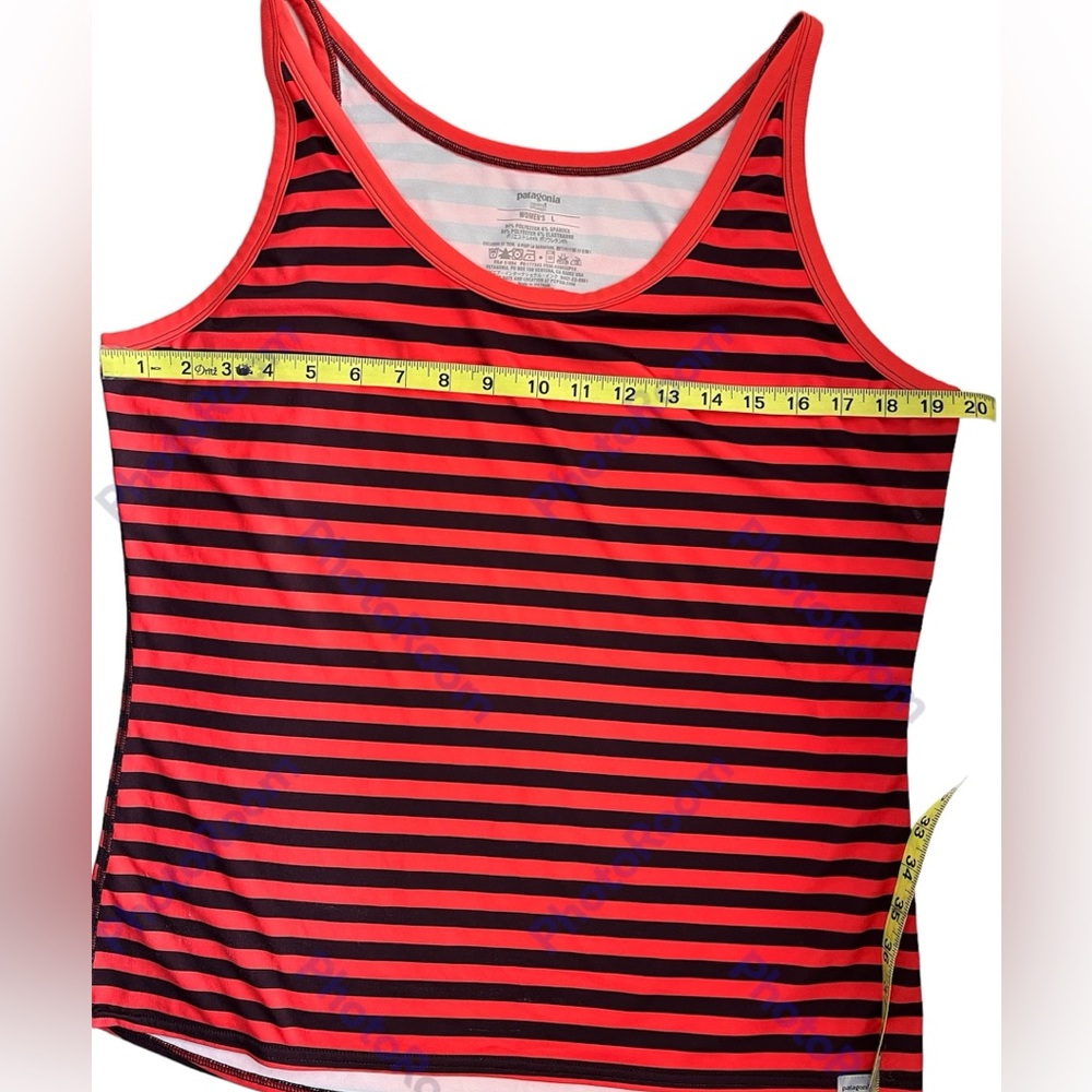 Patagonia Capilene 1 Silk Weight Striped Tank Top Size Large Black Red Orange - Picture 5 of 6